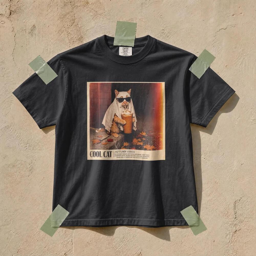 Funny Ginger Cat Pumpkin Spice Shirt, Ghost Cat Fall Vibes Tee, Pumpkin
